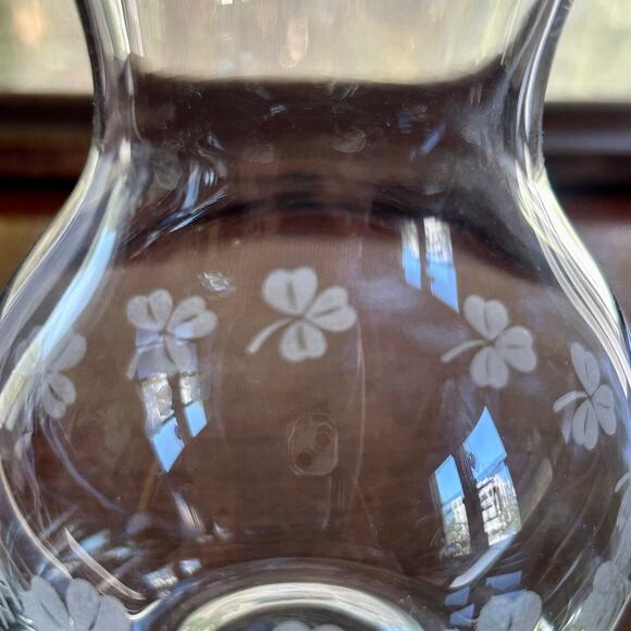 Vintage Etched Crystal Clear Glass Bud Vase with Clover Shamrocks – 4.5”H - Picture 2 of 10